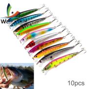 Weihe 10pcs Minnow Fishing Lures 9.5cm 8.5g Hard Baits Wobblers with 2