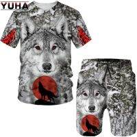 YUHA  Fashion Summer  Wolf 3D Printed Mens T-Shirt+Shorts Sleeve Tops Unisex Cool Animal Sport O-neck  Tracksuit Hip Hop Set Su Protective Gear