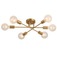 Modern Sputnik Ceiling Lights Fixture Nordic Semi Flush Mount Lamps Brushed Antique Gold Lighting 6-Light Home Decor