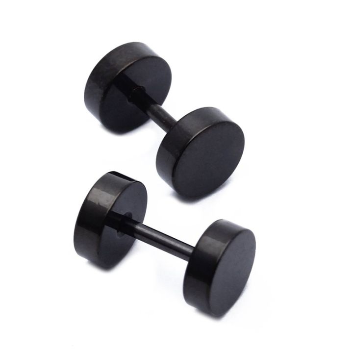1-pair-of-mens-barbell-stainless-steel-ear-studs-earrings-black-6mm
