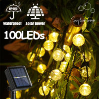 Solar String Lights Outdoor 100 LED Crystal Globe Lights Waterproof Solar Festoon Fairy Light for Garden Christmas Party Decor.