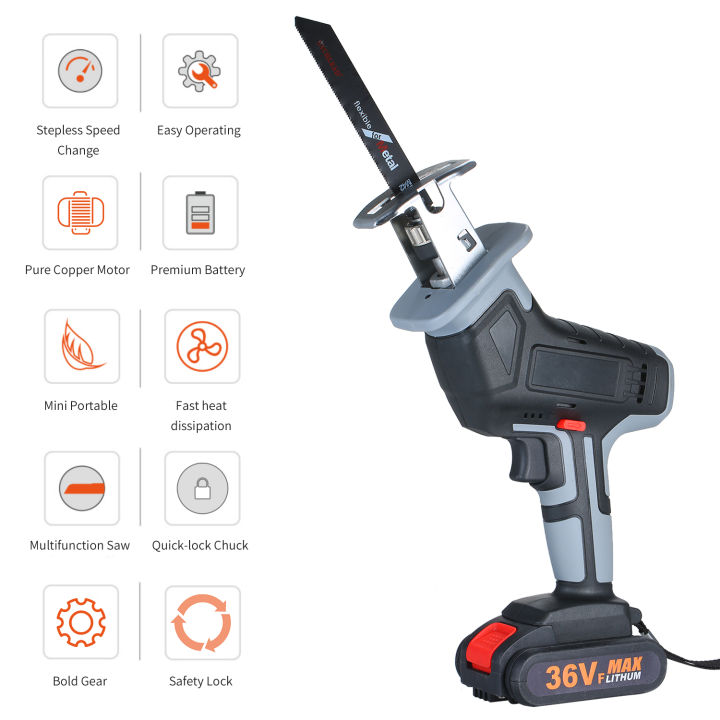 electric-reciprocating-saw-36vf-cordless-li-ion-reciprocating-saw-fast-charger-for-wood-metal-cutting-variable-speed-and-tool-free-blade-change-21v-rate-voltage