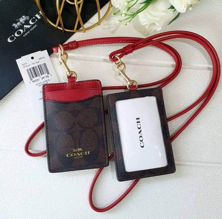 Coach Id Lanyard In Signature Canvas F63274 Brown Red Lazada PH