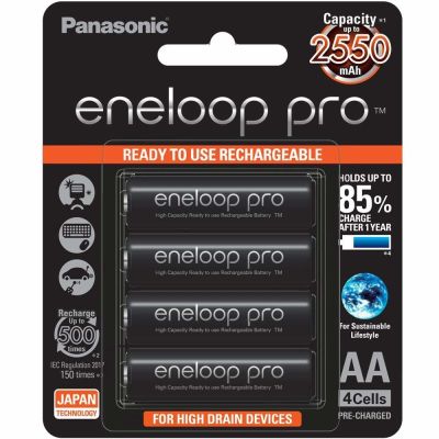 ถ่านชาร์จ Panasonic Eneloop  Pro 2550 mAh Rechargeable Battery AA x 4 - Black (สินค้าซื้อแล้วไม่รับคืนทุกกรณี)