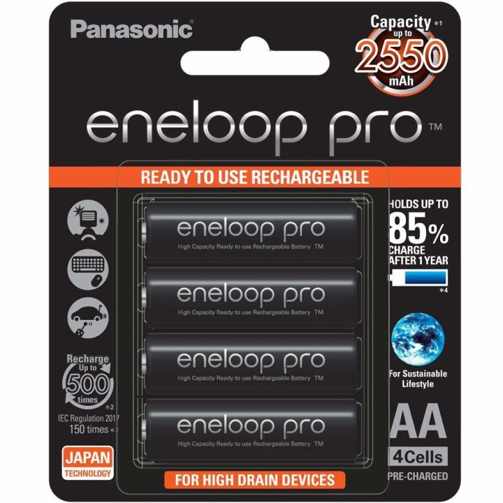 ถ่านชาร์จ-panasonic-eneloop-pro-2550-mah-rechargeable-battery-aa-x-4-black-สินค้าซื้อแล้วไม่รับคืนทุกกรณี