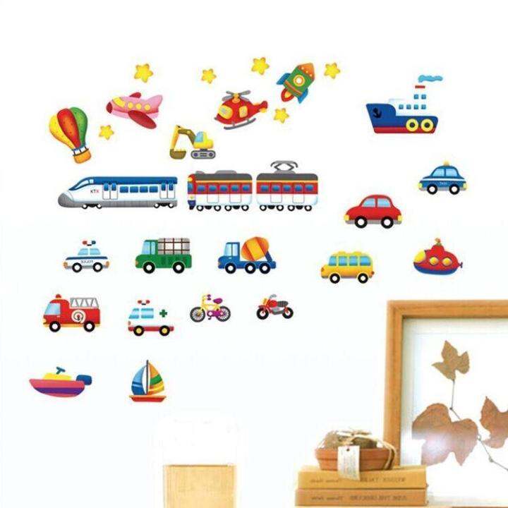 cartoon-trucks-tractors-cars-wall-stickers-kids-rooms-vehicles-wall-decals-art-poster-photo-wallpaper-home-decor-mural-decal