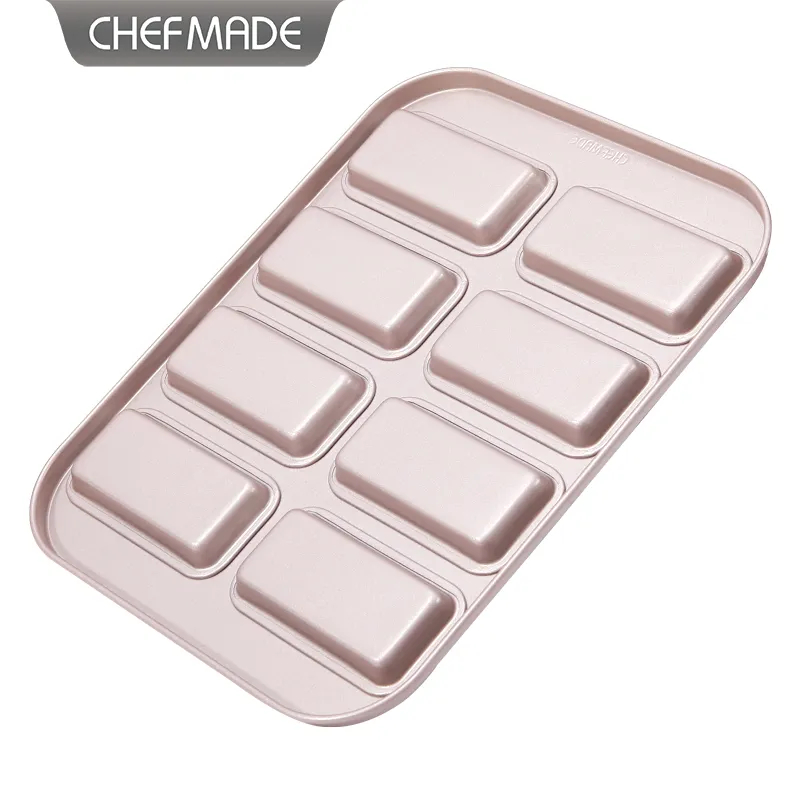 bakeley financier cake pan, 9-cavity non-stick square muffin pan biscuits  cookies bakeware for oven baking (champagne gold)