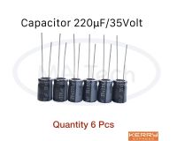 220uf 35v คาปาซิเตอร์ 220uF 35V 1 ชุด มีจำนวน 6 ชิ้น(ตัว) Capacitor 220uf 35v 220μF/35Volt -40°C to +85°C,±20%,2000hrs.ตัวเก็บประจุ ตัวซี ตัวC ขนาด 8x12 ของแท้100% 35v  220uf Capacitor 35V 220uF