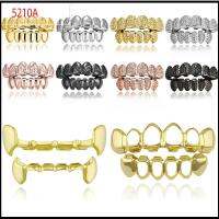 5210A ปากด้านบนด้านล่าง ฟันฮิปฮอป grillz โลหะสำหรับตกแต่ง เครื่องประดับทันตกรรม ปาร์ตี้คอสเพลย์ หมวกครอบฟัน ชายหญิง