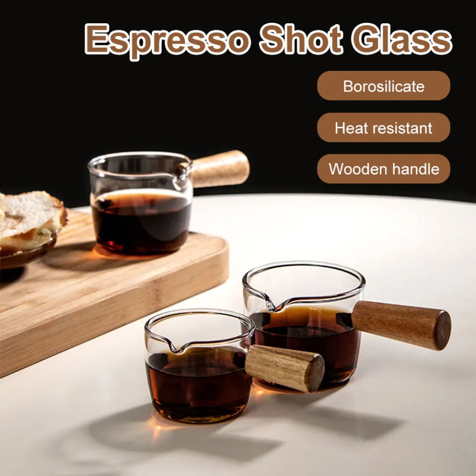 50/75/100ml Espresso Measuring Cup with Wooden Handle Double/Single Spouts  Clear Coffee Shot Glass Heat Resistant Retro Milk Jug - China Glassware and  Coffee Mug price