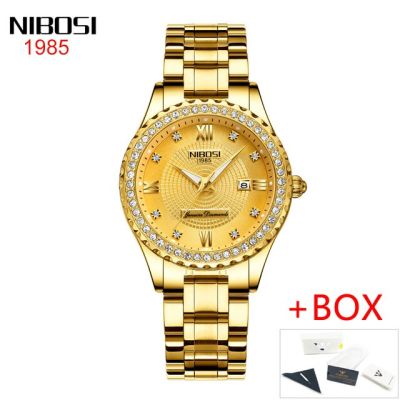 นาฬิกาผู้หญิงแบรนด์ชั้นนำของ NIBOSI สร้อยข้อมือคลาสสิกวงเหล็กสแตนเลสนาฬิกาข้อมือผู้หญิงทองหรูหรานาฬิกาผู้หญิง Relogio Feminino