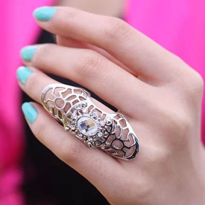 VBA5730 ใหม่ แหวนคริสตัล กลวง แหวนพังค์ สำหรับผู้หญิง/ผู้ชาย แหวนกรงเล็บเต็มนิ้ว เครื่องประดับแฟชั่น แหวน