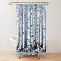 ม่านอาบน้ำไม้เบิร์ช Birch Bath Curtain ม่านอาบน้ำพิมพ์ศิลปะโพลีเอสเตอร์กันน้ำชุดห้องน้ำตะขอตกแต่ง 180 * 180 ซม