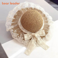 Bear Learder Kids Girls Hats 2022 New Fashion Summer Lace Flowers Caps Breathable Straw Hat Elegant Sunhat Lovely Baby Bonnet