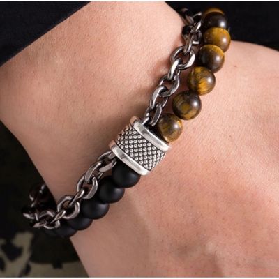 Unique Nature Map Stone Mens Beaded celet Stainless Steel celet Dropshipping Male Jewelry