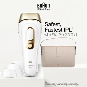 Braun IPL Silk-Expert Pro 5, At Home Hair Removal Device with Pouch PL5124  - White/Gold
