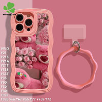 เคสสำหรับ VIVO Y21 Y21S Y21A Y21T Y33S Y33T Y35 Y50 Y30 Y30i 1935 1938 Y66 Y67 V5S Y76S Y77เคสโทรศัพท์ซิลิโคนนิ่มขอบรูปหมีสตรอเบอร์รี่มีสายรัดข้อมือ