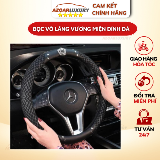 Bọc vô lăng có logo vương miện đính đá cao cấp - ảnh sản phẩm 1