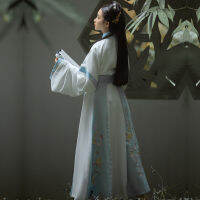 สไตล์จีน Hanfu ผู้หญิง Jin เย็บปักถักร้อยข้ามคอเอวความยาวสิบสองหัก Ru กระโปรง