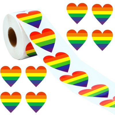 50-500 Piece Gay Pride Stickers Love Pride Rainbow Stickers Love Heart Baking Sticker 1Inch Love Rainbow Heart Shaped  Tape Stickers Labels