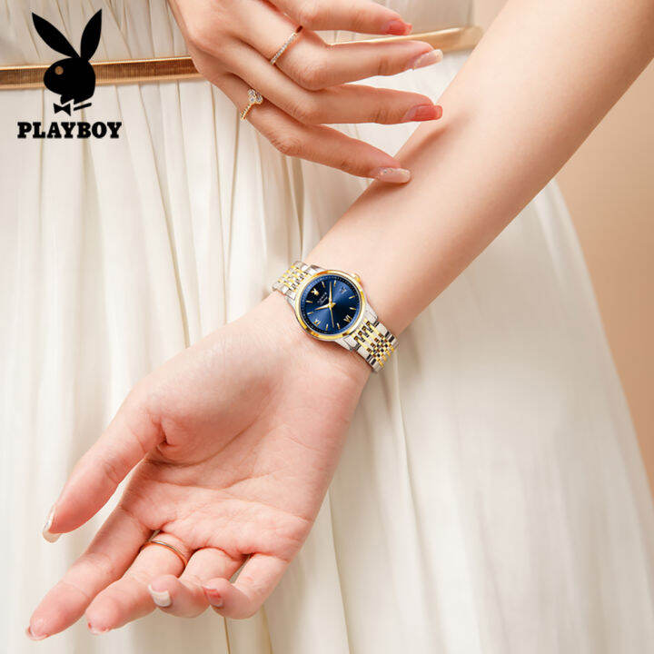 playboy-นาฬิกาหรูสำหรับผู้หญิง-ใหม่สแตนเลสกันน้ำสีทองเงิน