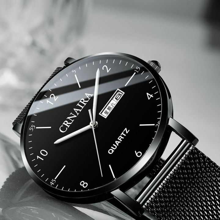 crnaira-นาฬิกาใหม่นาฬิกาควอตซ์ผู้ชายระเบิดผู้ผลิตแหล่งแฟชั่นนาฬิกาผู้ชายตาข่ายสายเหล็กสีดำ