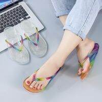 The new cross-border flip-flops jelly and colorful diamond surrounding edge leisure wear flat ladies slippers at home