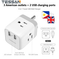 TESSAN PH to UK Travel Plug Adapter with 3 Philippines Outlets and 2 USB Ports, Ireland Scotland Type G Travel Adapter,3 Way Power Adapter Type G Outlet Philippines Adapter to British England Kenya Dubai Irish Outlet Adaptor for Iphone Tablets computer