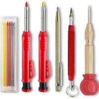 2 Solid Carpenter Pencils With 6 Refill Red Yellow Black 2 Carbide Scriber Tools And Automatic Center Punch Tool Marker