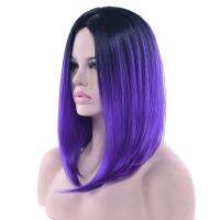 Soowee 11 Colors Black To Purple Ombre Color Synthetic Hair Bob Wig for Women Straight Hair Cosplay Wigs Hair Accessories Wig  Hair Extensions Pads