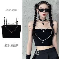 Genuine Uniqlo High-end Millennial Cool Black Dancing Hot Girl Style Love Chain Small Suspender Slimming Waist Navel Sexy Vest Short Top