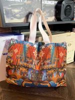 AQUA niche original homemade graffiti large-capacity canvas shopping bag 2023 Art Nouveau style shoulder tote