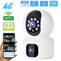 4G Dual Lens Wifi Camera 4MP Full HD 1080P Indoor Mini Camera P2P Remote Night Vision Security Protection Ipcamera Baby Monitors Household Security Sy