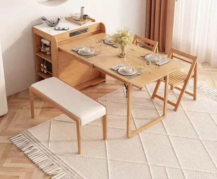 Japanese solid wood dining table, island table, integrated household