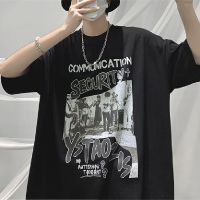 CODAndrew Hearst T-shirt 【S-8XL】Japanese street hip-hop trend mens short-sleeved T-shirt Personalized letter printing pattern bottoming shirt Fashion casual tide brand round neck top Oversize loose and comfortable five-point sleeve T-shirt