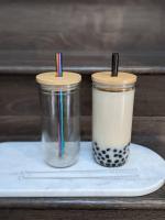 Reusable Bubble Tea Cup with Bamboo Lid, Bubble Tea and Smoothie Straw
