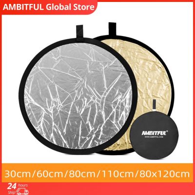 AMBITFUL 2in1 60cm 80cm 110cm 80x120cm Gold and Silver Portable Collapsible Light Round Photography Reflector for Studio Phone Camera Flash Lights