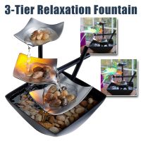 Indoor 3-Tier Water Fountain Desktop Ornaments Relaxation Fountain Flowing Water Ornaments for Office Living Room Tabletop Decor