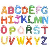 【lz】▬  Aprendizagem magnética Alfabeto Letras Ímãs de geladeira para crianças Geladeira Adesivos Madeira Early Brinquedos Educativos Crianças 26Pcs