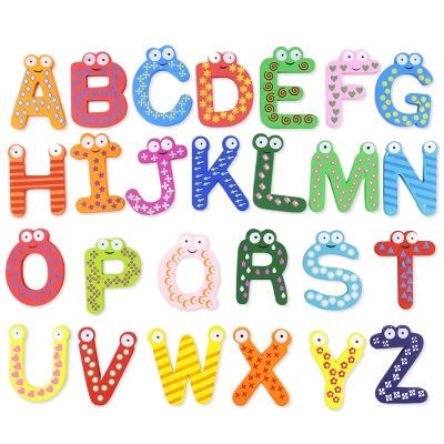 26pcs Magnetic Learning Alphabet Letters Fridge Magnets Refrigerator Stickers Wooden Educational Kids Toys for Children