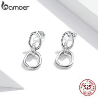 bamoer Silver Geometric Ear Buckles Earring Pure 925 Sterling silver Simple Double-button Earrings Women Fine jewelry SCE1016