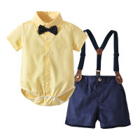 Boys Clothing Set Baby Infant Boy Clothes Suit Cotton Yellow Tie Shirts+Overalls 2PCS Gentleman Outfits Sets Bebes Clothes Set