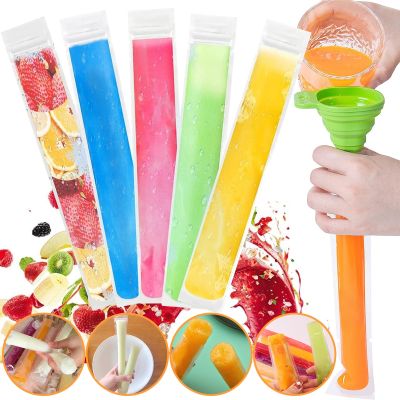 20/50Pcs Disposable Ice Pop Molds Bags with Foldable Funnel ziplock bag Homemade Ice Cream Tubes Juice Jelly Ice fruit Mould Ice Maker Ice Cream Mould