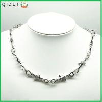 QIZUI ของขวัญ สไตล์กอธิค โลหะผสม สร้อยข้อมือลวดหนาม สร้อยคอ Choker Unisex สร้อยคอ Choker โซ่หนามเล็ก เหล็กลวดขนาดเล็ก