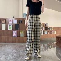 COD DSTGREYTRYT Black White Plaid Pants Spring Summer Style Women Loose Straight Drape Student Hong Kong Lightweight High Waist Casual Checked Wide-Leg