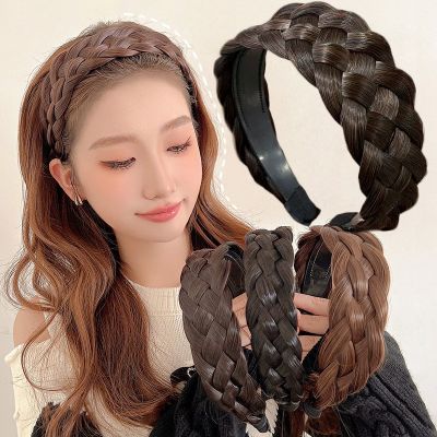 【CW】 Wide Hair Accessories Toothed Non-slip Hairband Wig Twist Braid Hoop Artificial Fishbone Braided Headband