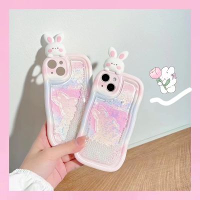 การบีบอัดที่สร้างสรรค์ Flower Sand Rabbit Case สำหรับ iPhone14ProMax Silicone Anti Drop Case สำหรับ iPhone12 กรณีตุ๊กตาน่ารักสำหรับ iPhone13 Pink Colour Case สำหรับ iPhone11ProMax