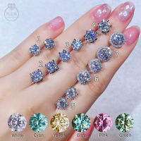 100 Real Moissanite Earrings Jewelry Color Blue Pink Yellow Green Diamond Studs Earrings 0.5CT 1.0CT 2CT S925 Silver For Women