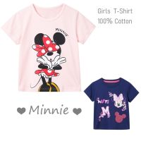 ◐♧✑ MINNIE เสื้อยืดคอกลมแขนสั้นเนื้อผ้าฝ้ายลายการ์ตูนมินนี่น่ารักสําหรับเด็กผู้หญิง