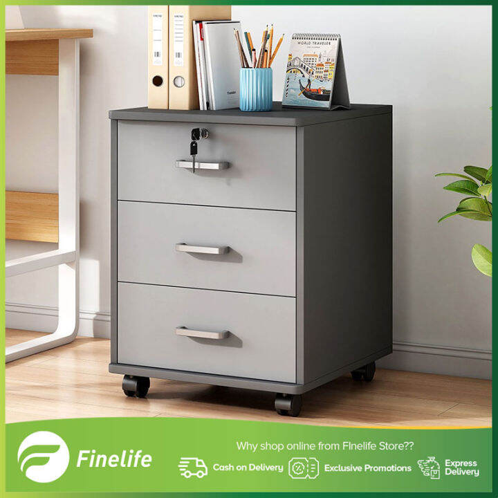 Finelife 3-layer file cabinet with lock office storage cabinet with ...